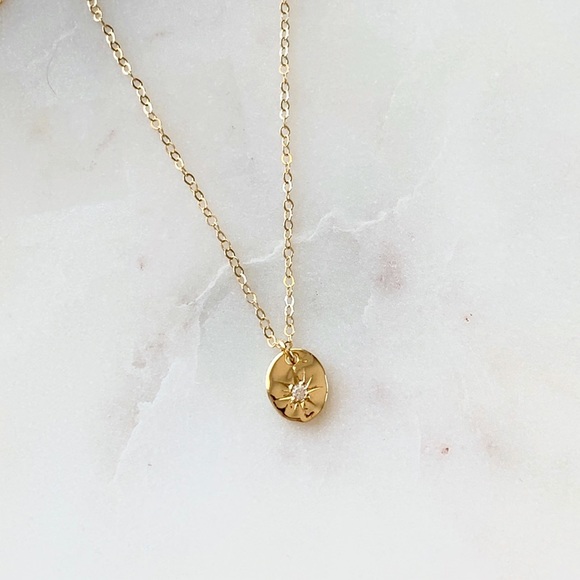 Petite North Star CZ Coin Necklace - Picture 2 of 6